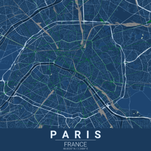 Carte de Paris — Cobalt — Paysage — 30 × 40 cm